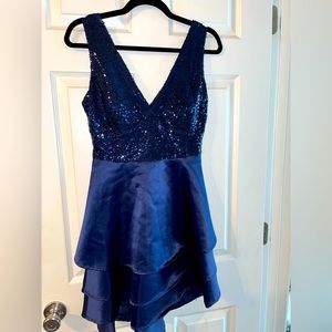Navy Sequined Semi-Formal Dress